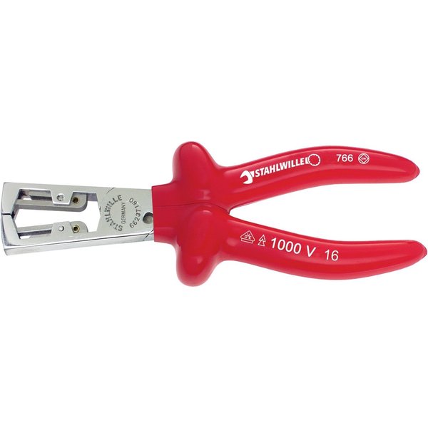 Stahlwille Tools VDE wire stripping plier L.160 mm head chrome plated handles dip-coated insulation 66237160